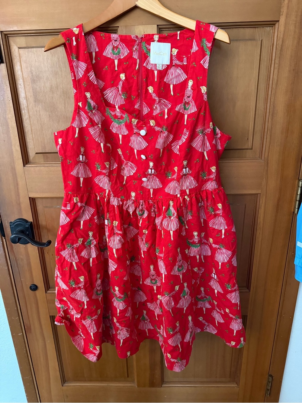 Modcloth Red Sleeveless Christmas Print Dress